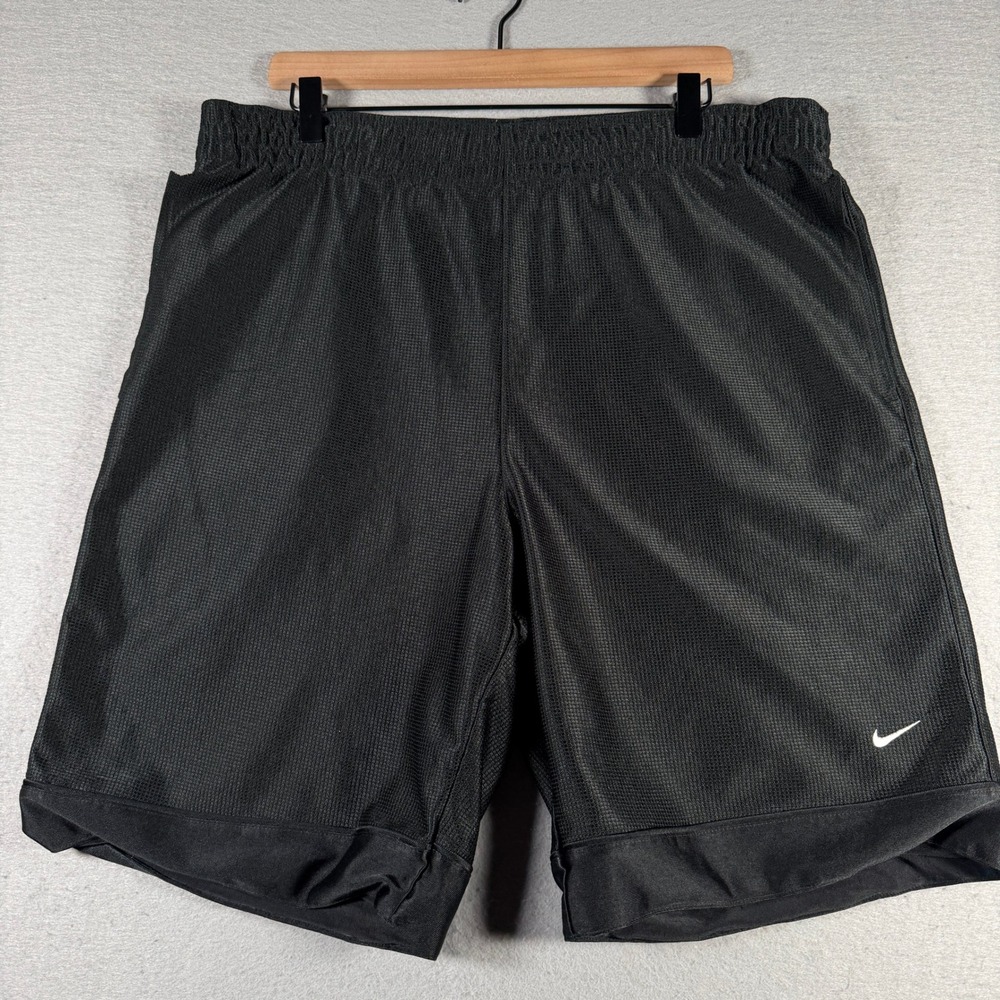 Vintage Nike Mens Mesh Basketball Shorts Black Large Pockets Swoosh‎ Dazzle Y2K